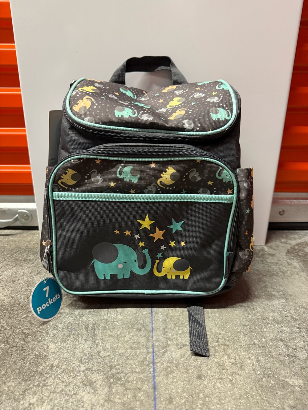 Elephant Print Kids Backpack in Teal & Yellow